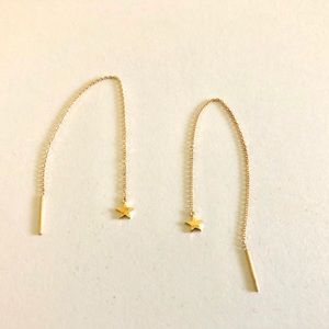 14k gold star threader dangling earrings